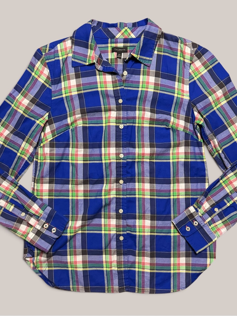 Y2K Talbots blue & multicolored plaid button down shirt
